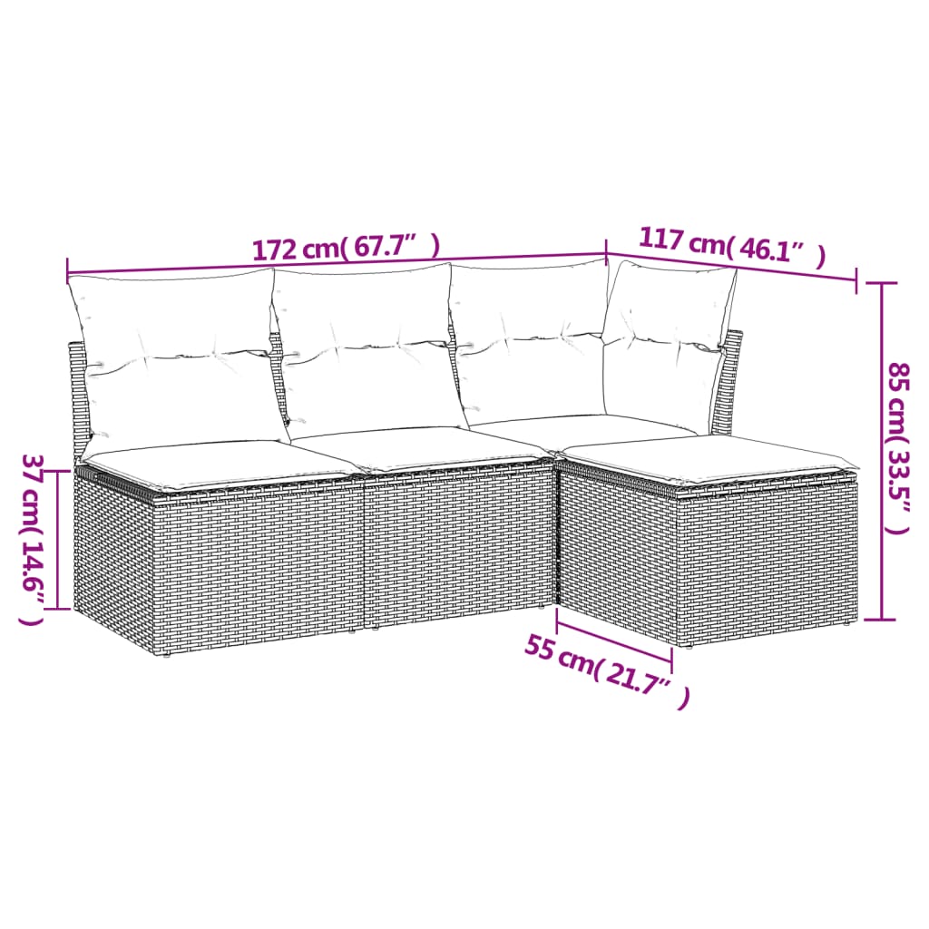 4-dijelni set vrtnih sofa od poliratana s jastucima crni