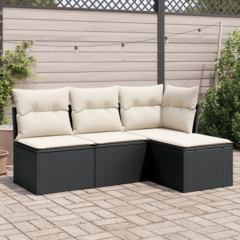 4-dijelni set vrtnih sofa od poliratana s jastucima crni