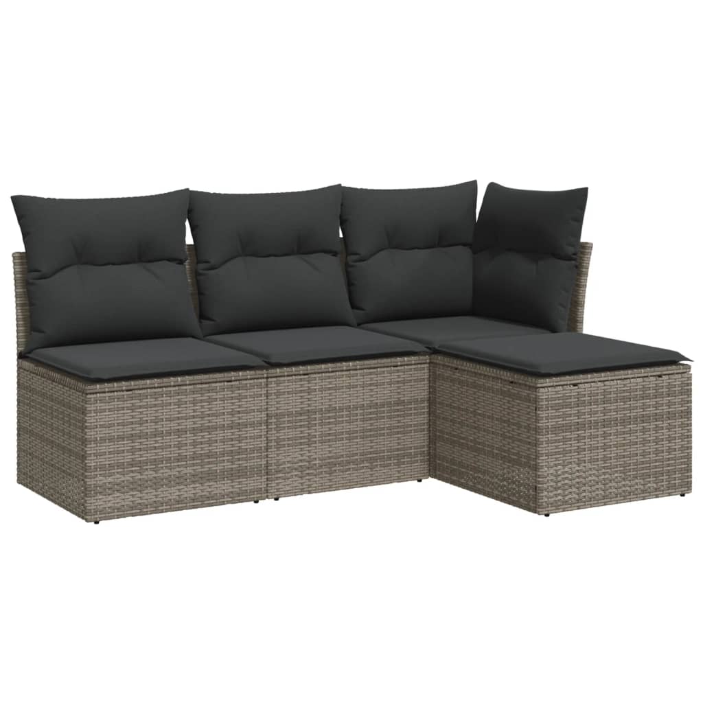 4-dijelni set vrtnih sofa od poliratana s jastucima sivi