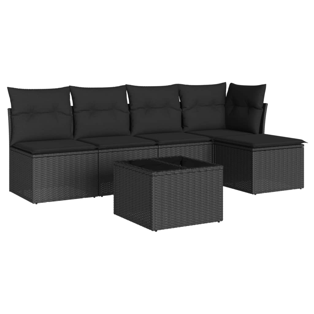 6-dijelni set vrtnih sofa s jastucima crni od poliratana