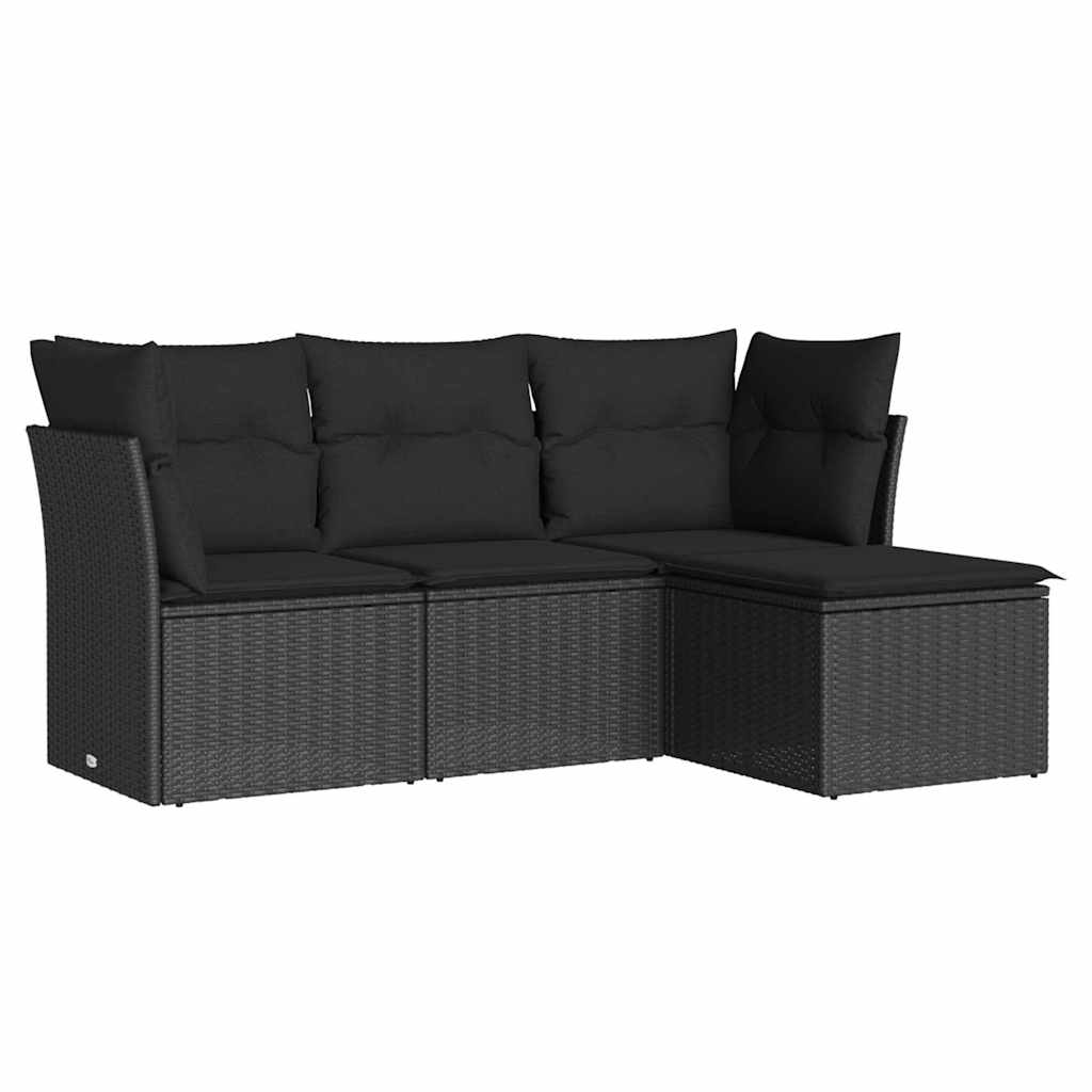 4-dijelni set vrtnih sofa od poliratana s jastucima crni