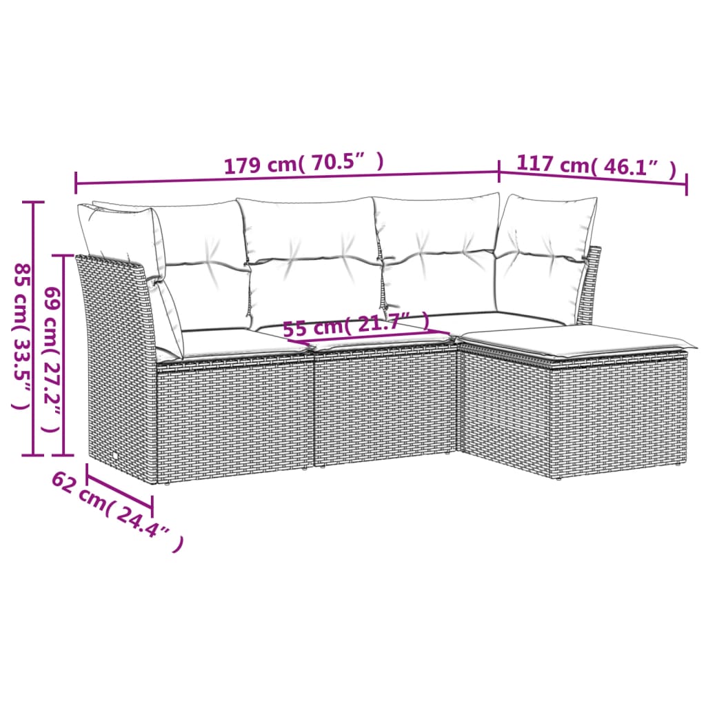 4-dijelni set vrtnih sofa s jastucima bež od poliratana