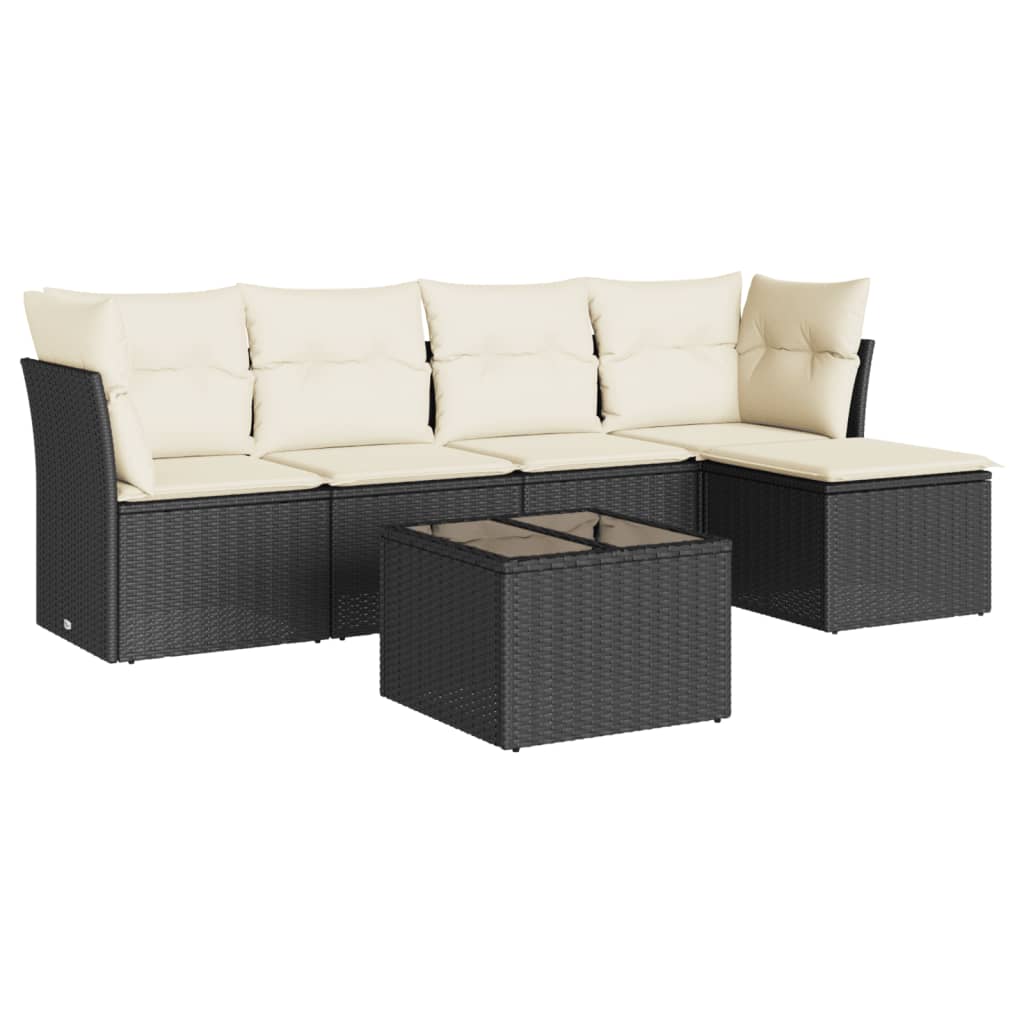 6-dijelni set vrtnih sofa s jastucima crni od poliratana