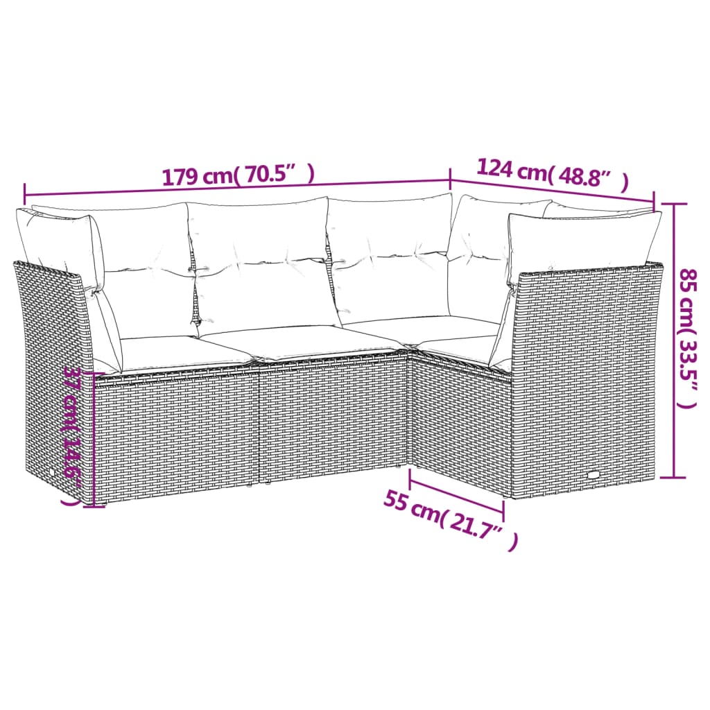 4-dijelni set vrtnih sofa od poliratana s jastucima crni