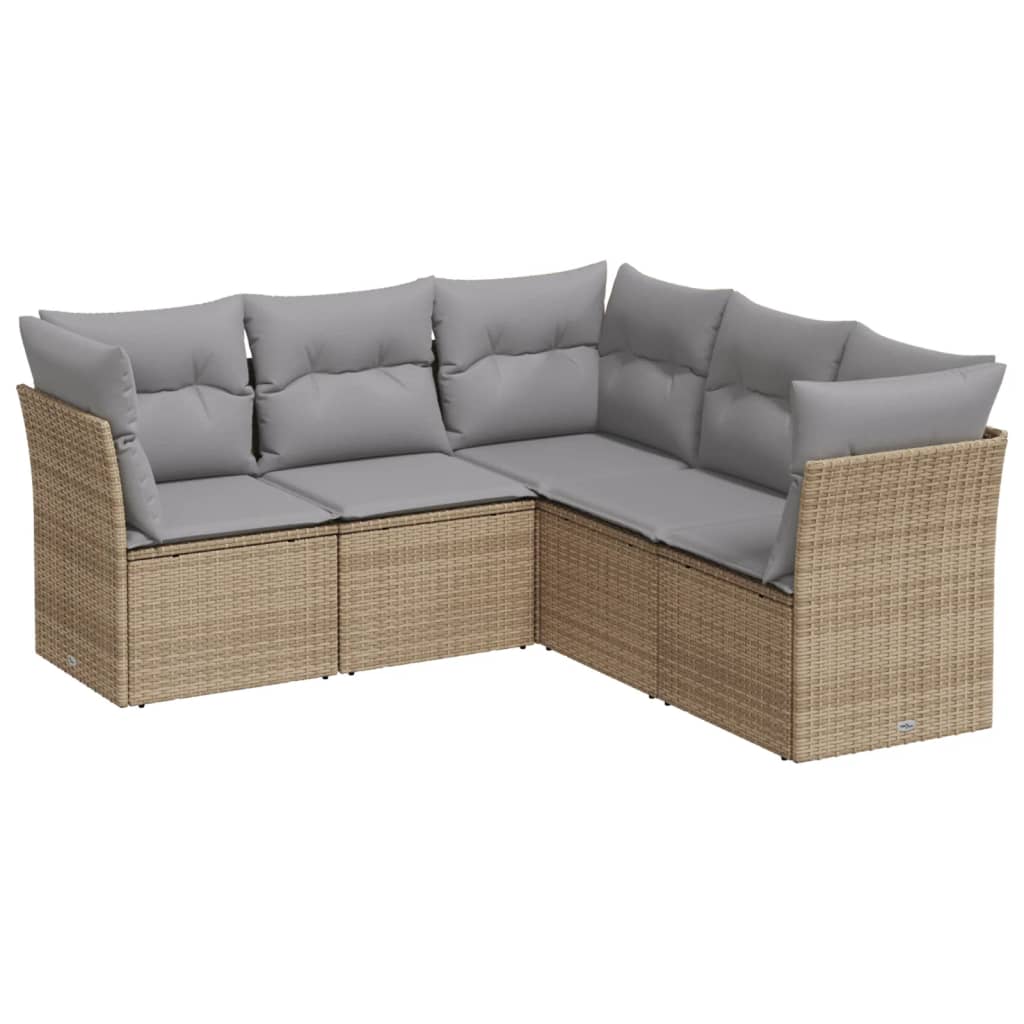 5-dijelni vrtni set sofa s jastucima bež od poliratana
