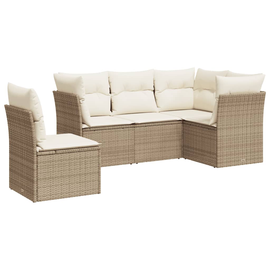 5-dijelni vrtni set sofa s jastucima bež od poliratana