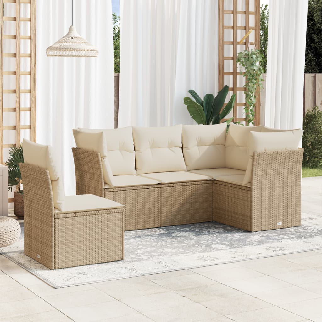 5-dijelni vrtni set sofa s jastucima bež od poliratana