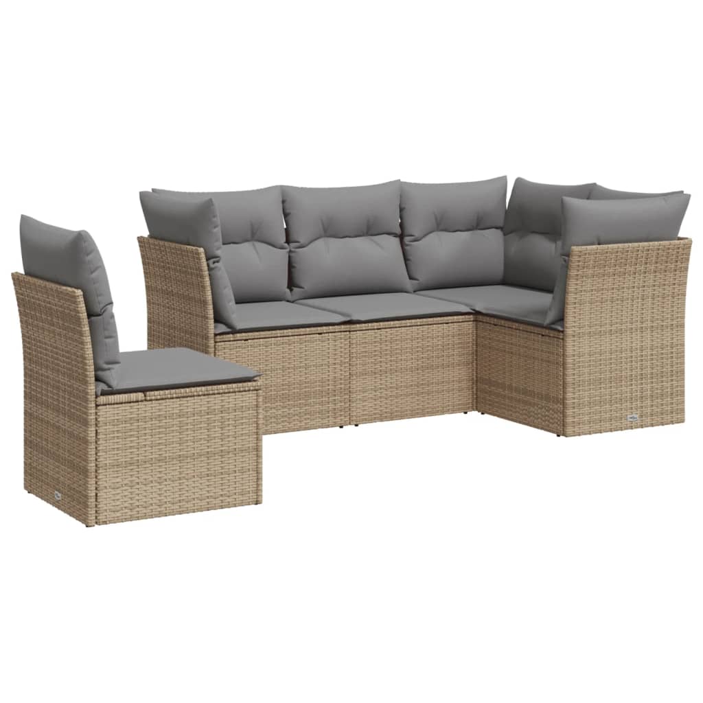 5-dijelni vrtni set sofa s jastucima bež od poliratana