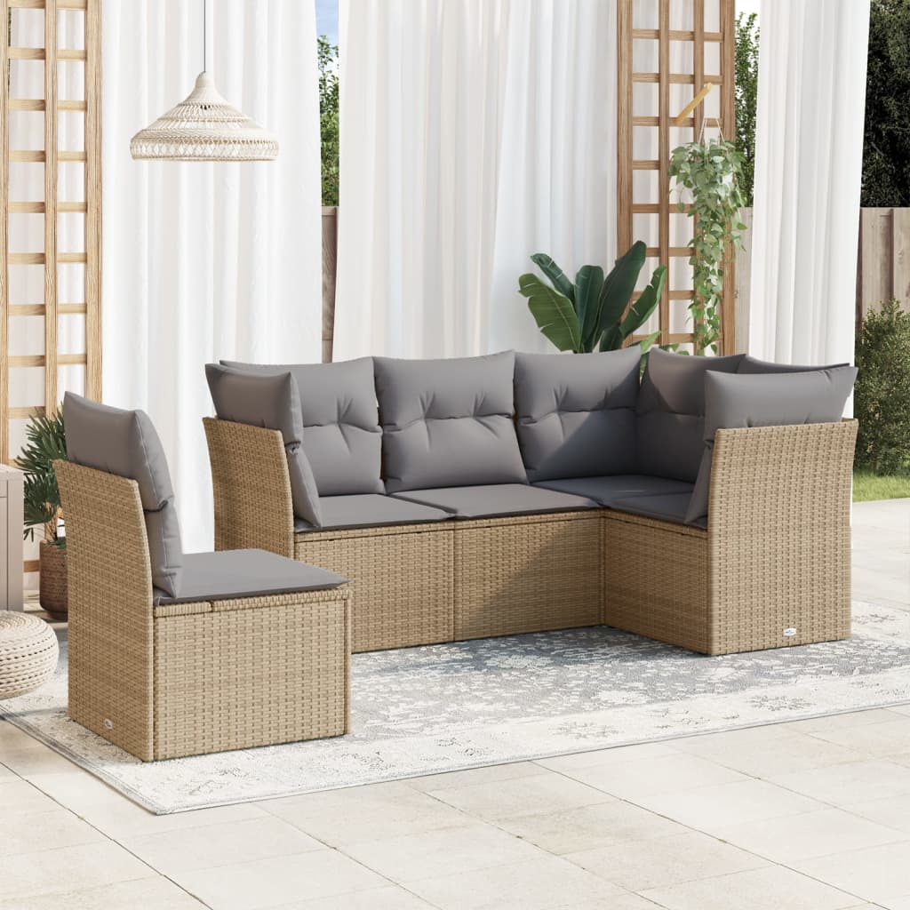5-dijelni vrtni set sofa s jastucima bež od poliratana