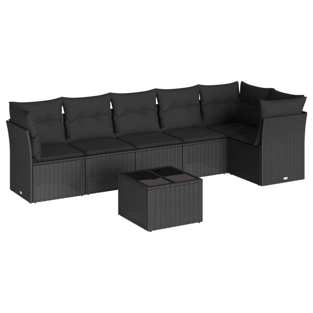 7-dijelni set vrtnih sofa od poliratana s jastucima crni