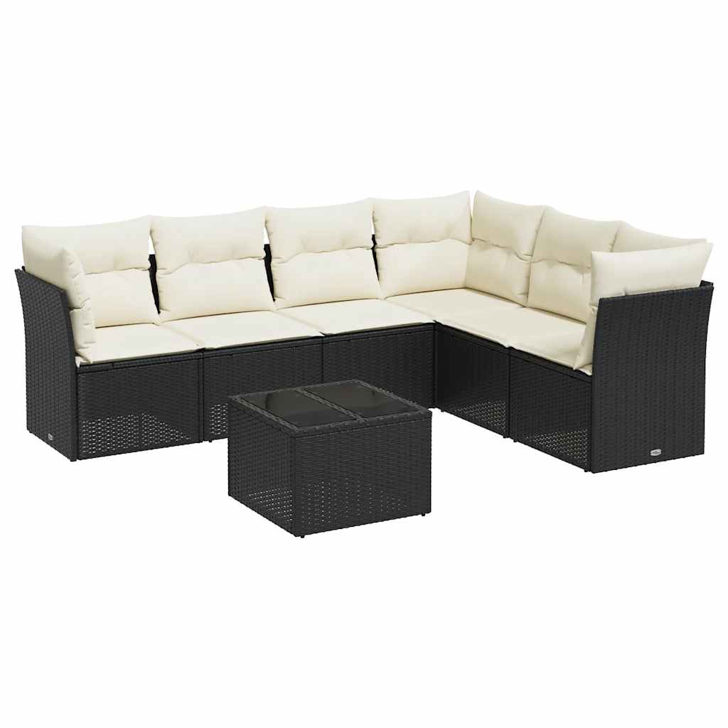 7-dijelni set vrtnih sofa od poliratana s jastucima crni