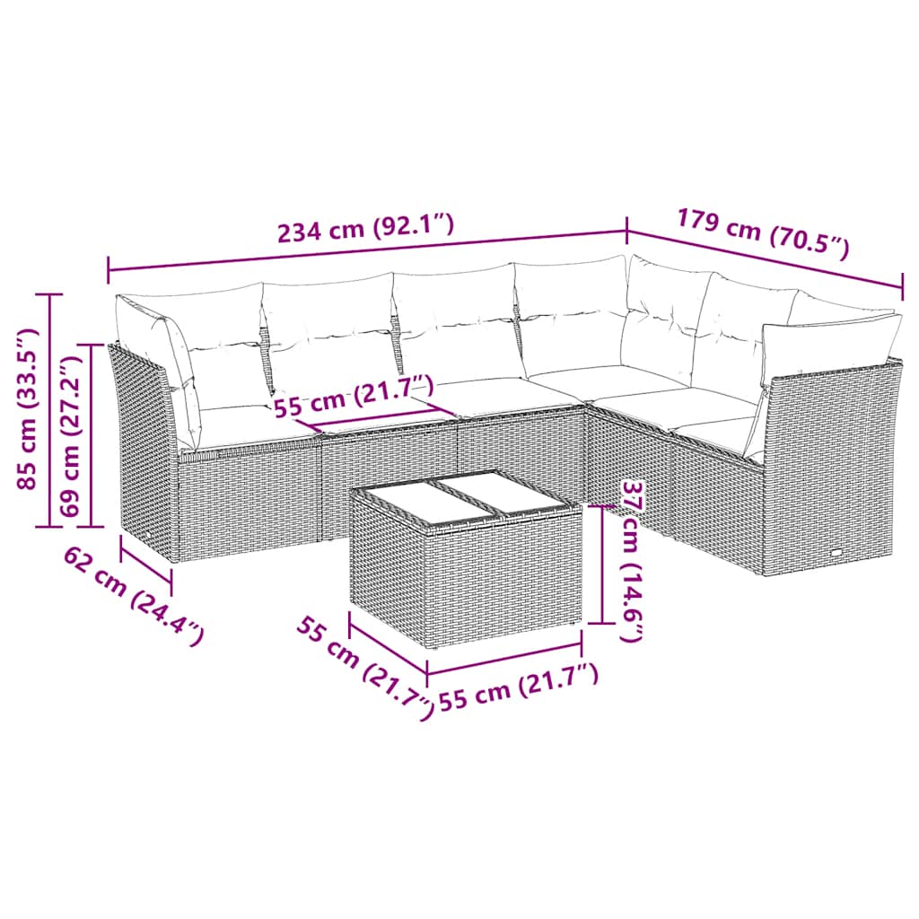 7-dijelni set vrtnih sofa od poliratana s jastucima crni