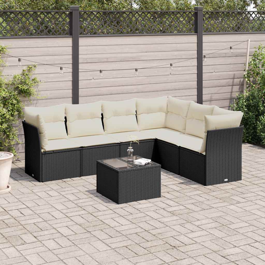 7-dijelni set vrtnih sofa od poliratana s jastucima crni