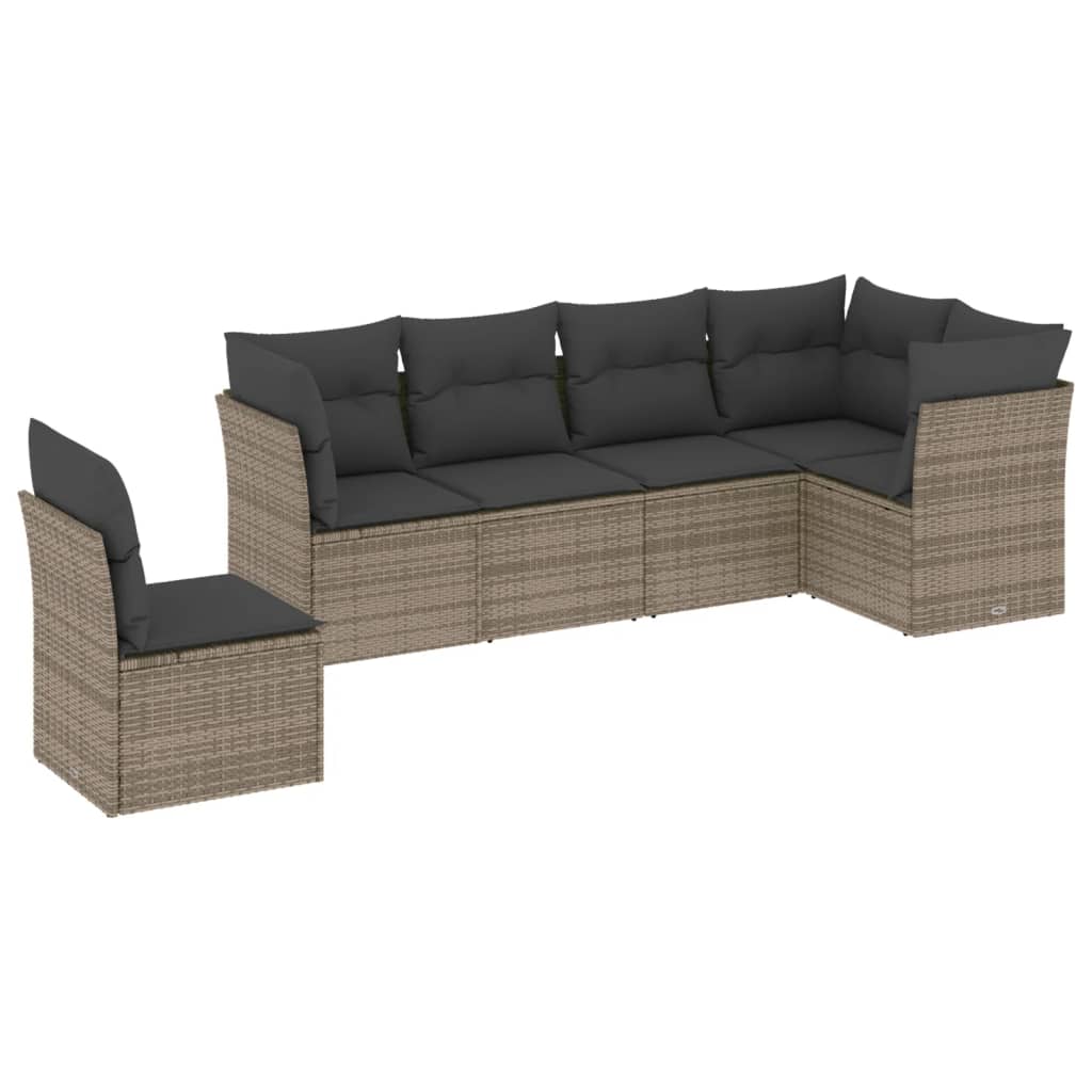 6-dijelni set vrtnih sofa od poliratana s jastucima sivi