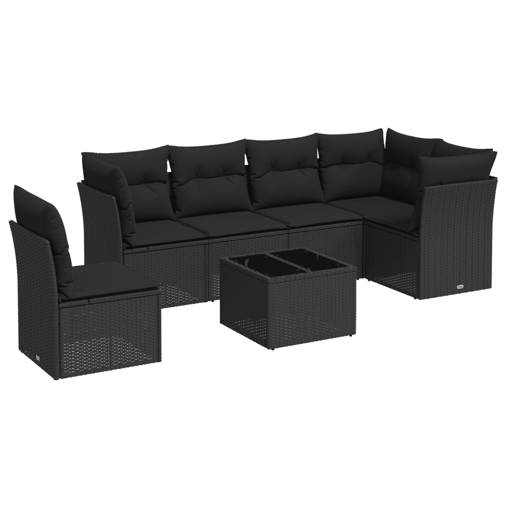 7-dijelni set vrtnih sofa od poliratana s jastucima crni