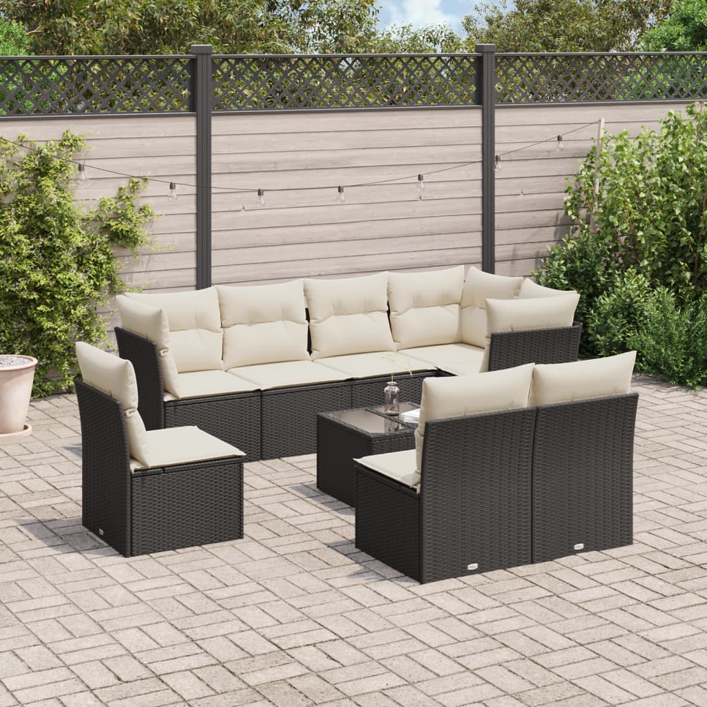 9-dijelni set vrtnih sofa s jastucima crni od poliratana