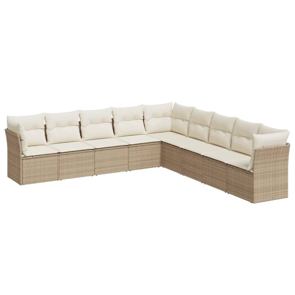 9-dijelni set vrtnih sofa s jastucima bež od poliratana 289 x 289 x 69 cm