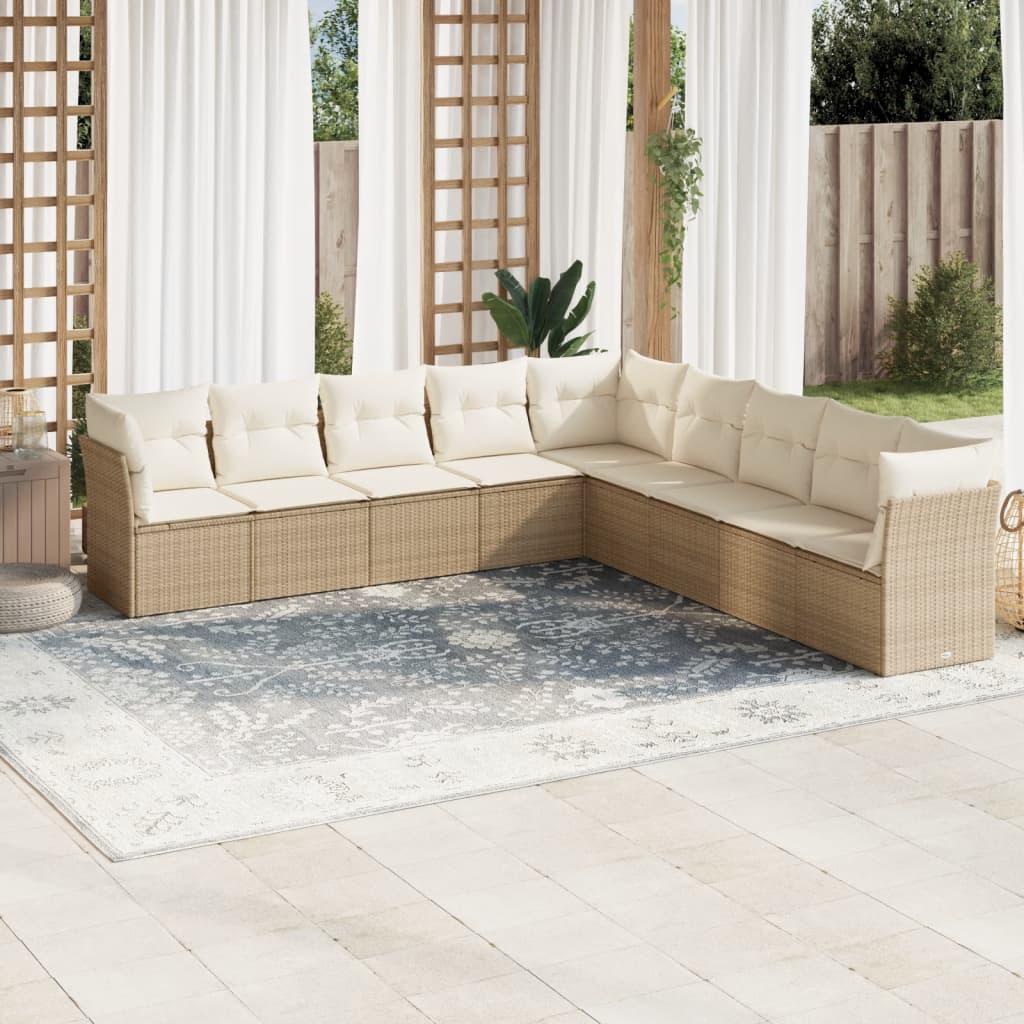 9-dijelni set vrtnih sofa s jastucima bež od poliratana 289 x 289 x 69 cm