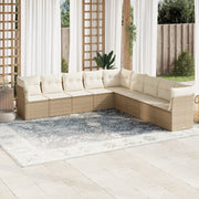 9-dijelni set vrtnih sofa s jastucima bež od poliratana 289 x 289 x 69 cm