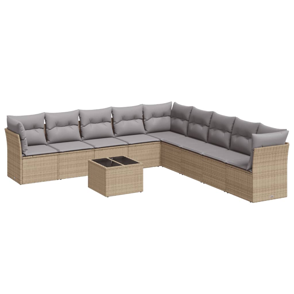 10-dijelni set vrtnih sofa s jastucima bež od poliratana