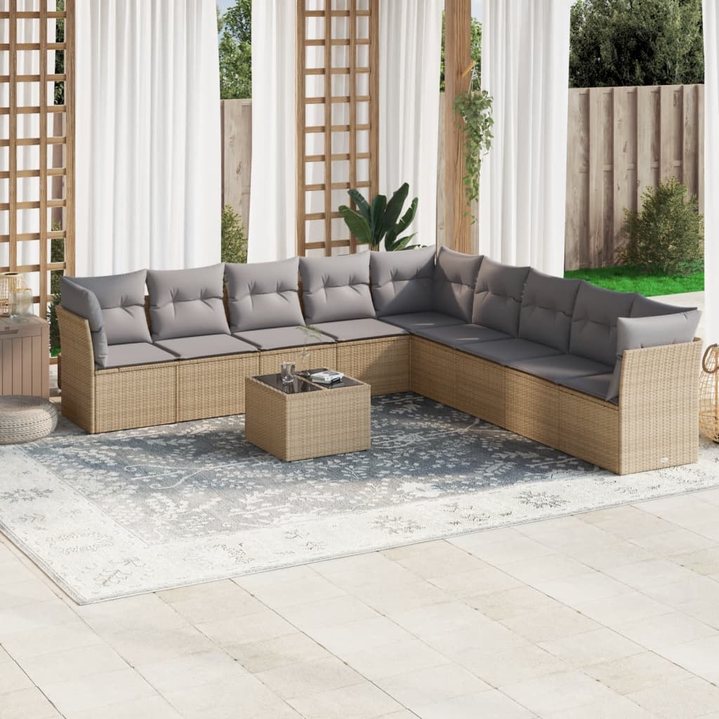 10-dijelni set vrtnih sofa s jastucima bež od poliratana