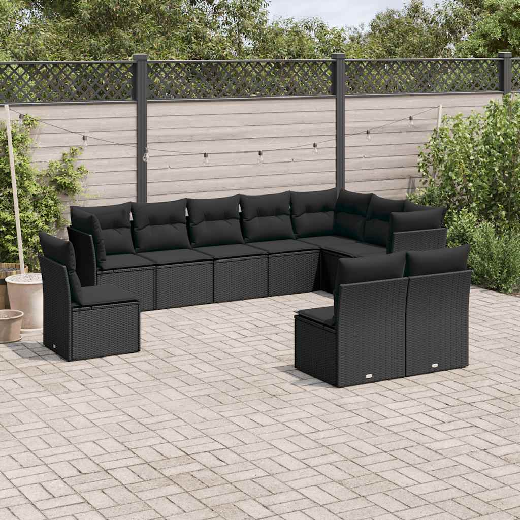 10-dijelni set vrtnih sofa s jastucima crni od poliratana