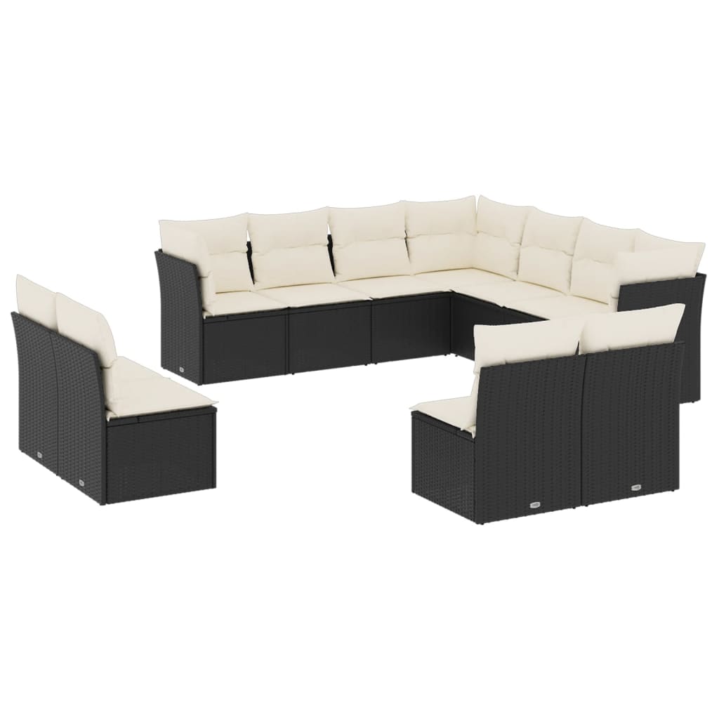 11-dijelni set vrtnih sofa od poliratana s jastucima crni