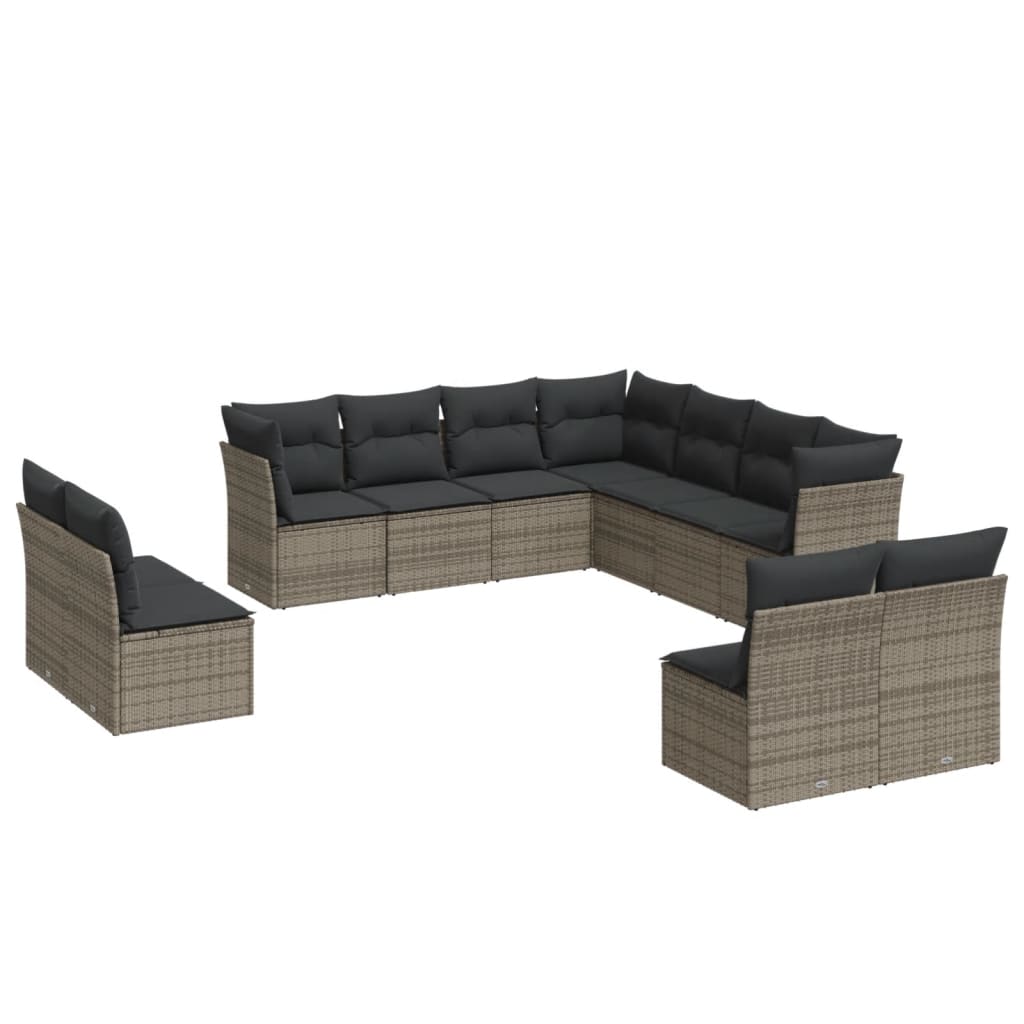 11-dijelni set vrtnih sofa od poliratana s jastucima sivi