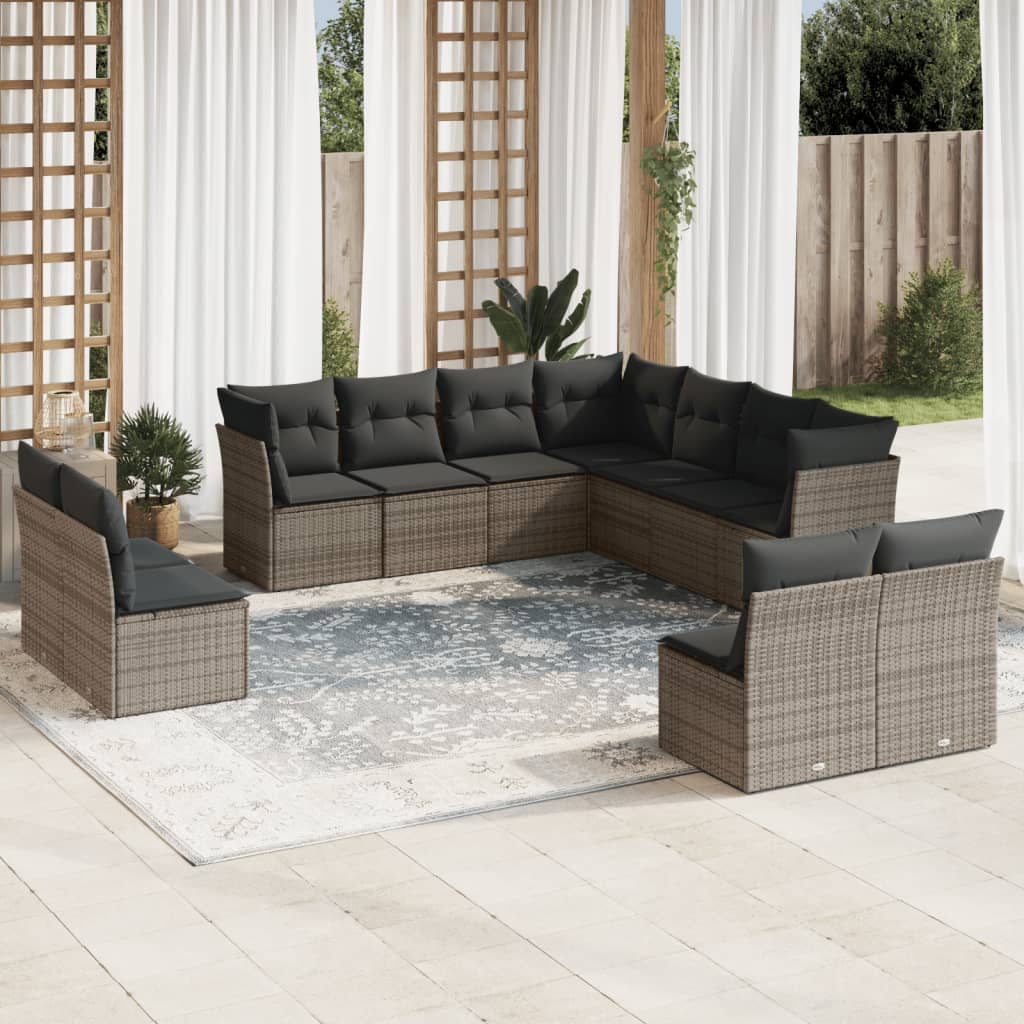 11-dijelni set vrtnih sofa od poliratana s jastucima sivi