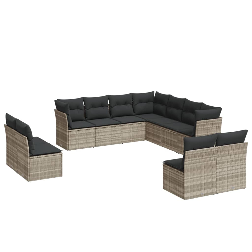 11-dijelni set vrtnih sofa poliratan s jastucima svijetlosivi