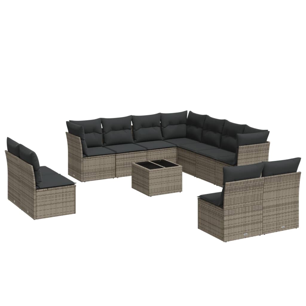 12-dijelni set vrtnih sofa od poliratana s jastucima sivi