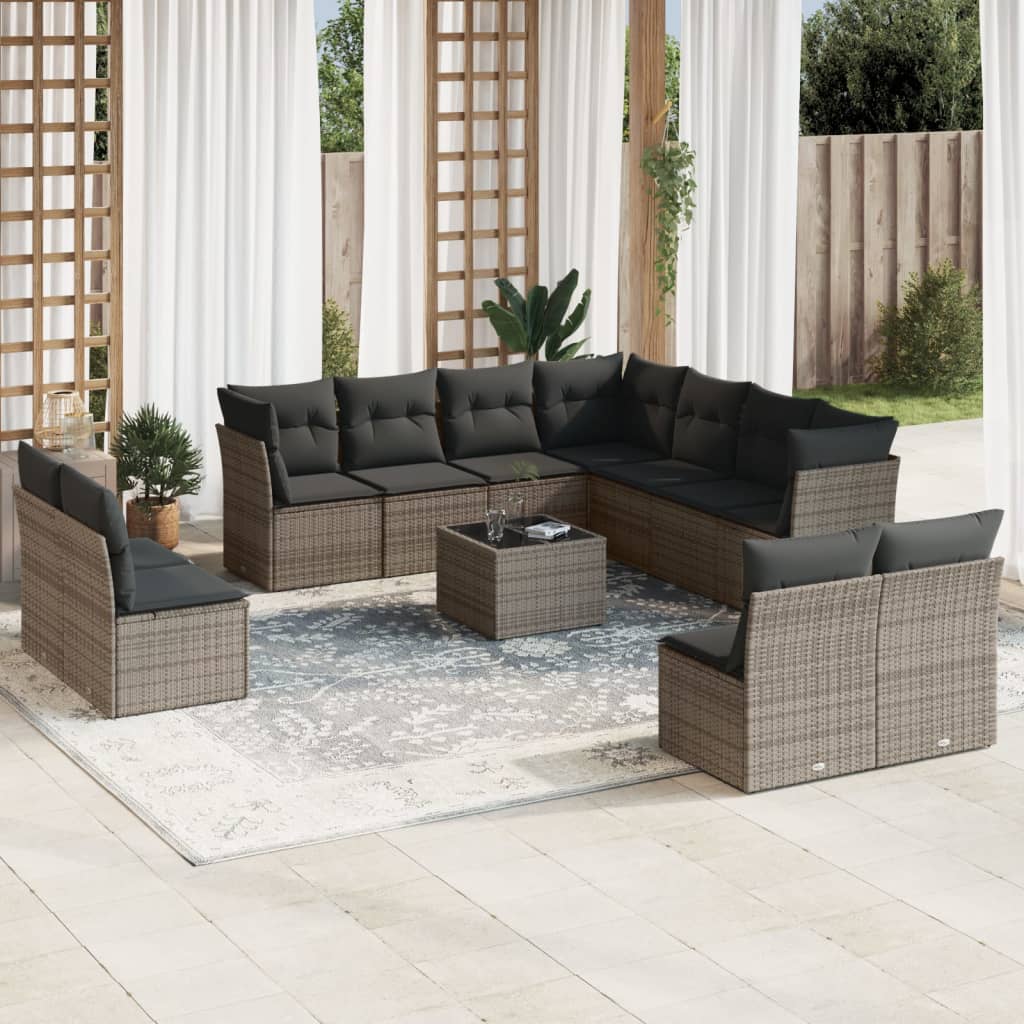 12-dijelni set vrtnih sofa od poliratana s jastucima sivi