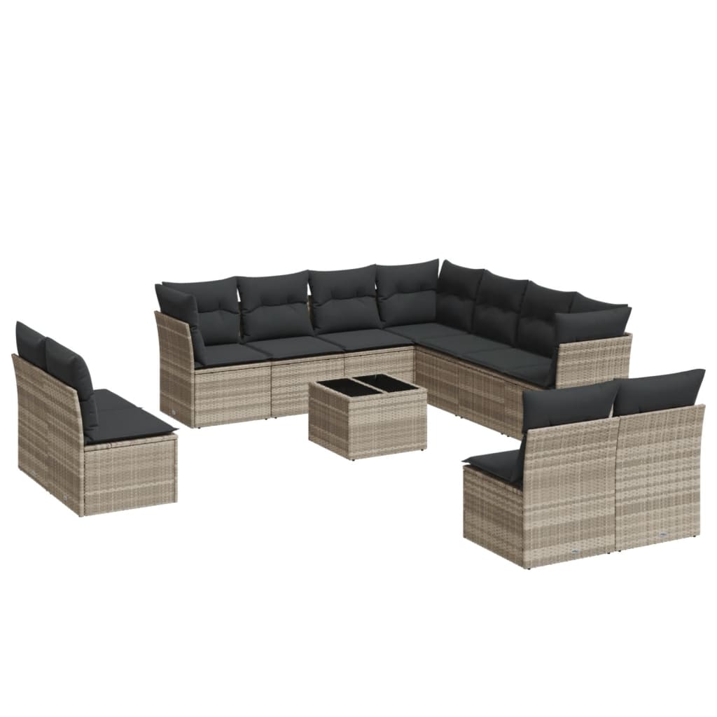 12-dijelni set vrtnih sofa poliratan s jastucima svijetlosivi