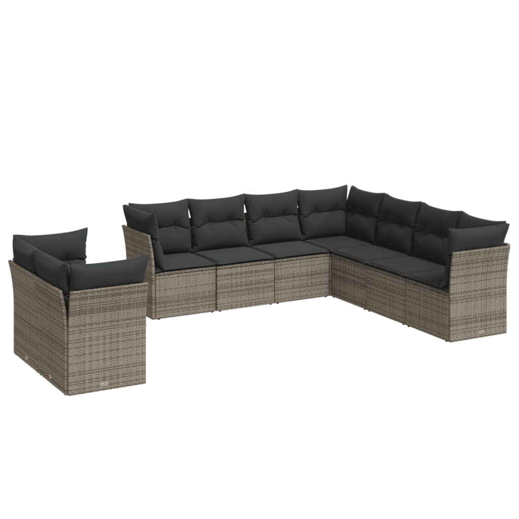 9-dijelni set vrtnih sofa od poliratana s jastucima sivi