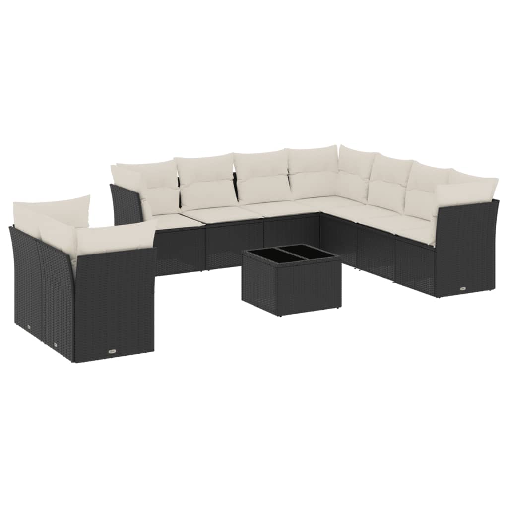 10-dijelni set vrtnih sofa s jastucima crni od poliratana