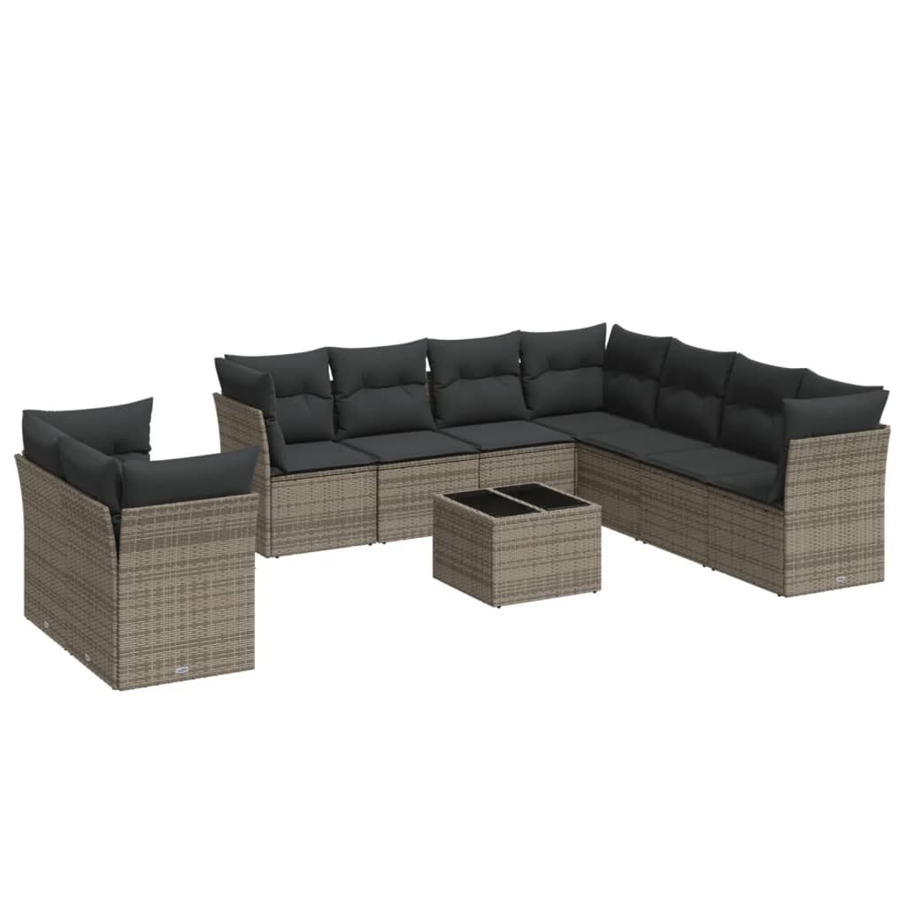 10-dijelni set vrtnih sofa od poliratana s jastucima sivi
