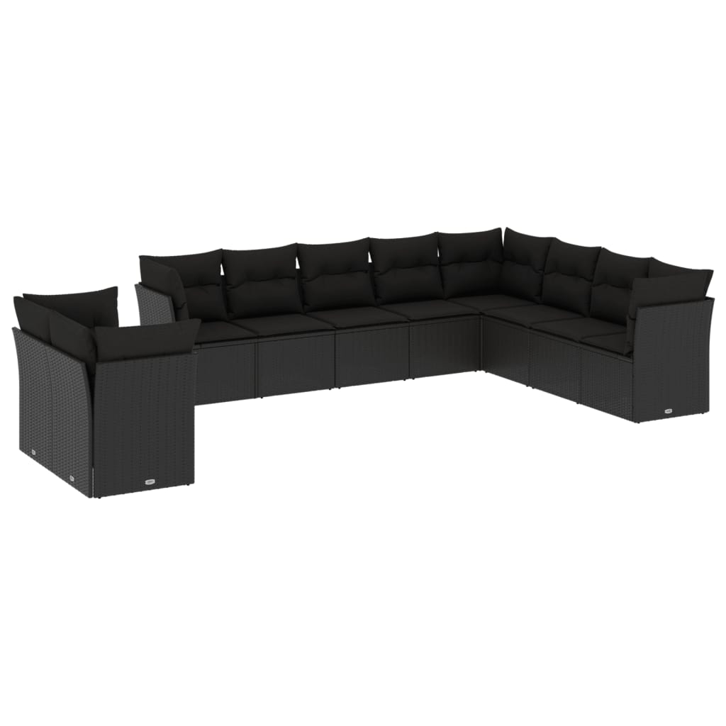 10-dijelni set vrtnih sofa s jastucima crni od poliratana