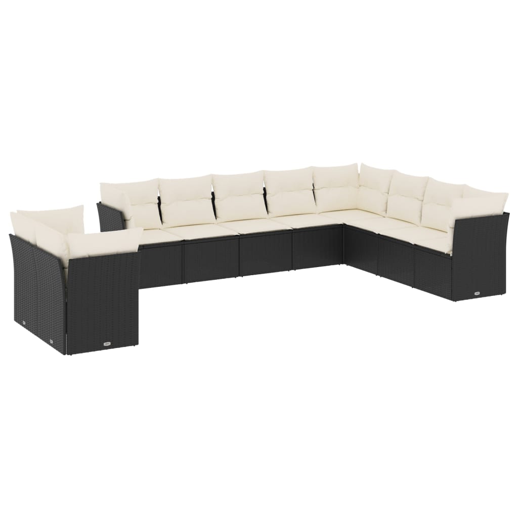 10-dijelni set vrtnih sofa s jastucima crni od poliratana