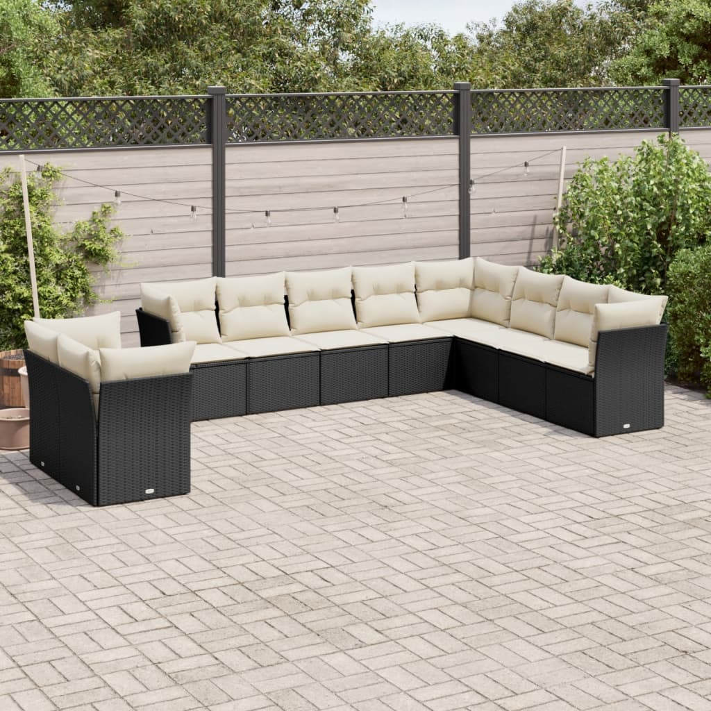 10-dijelni set vrtnih sofa s jastucima crni od poliratana