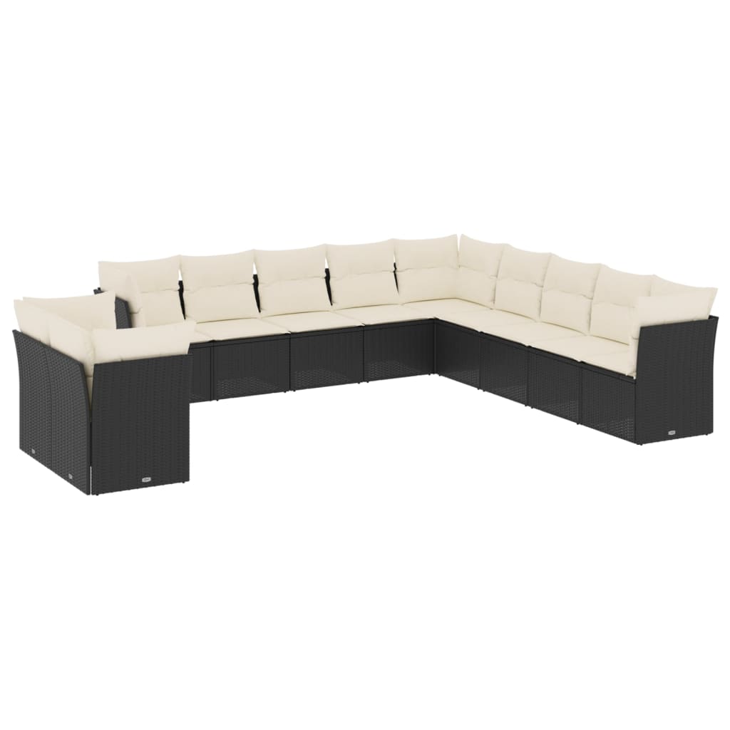 11-dijelni set vrtnih sofa od poliratana s jastucima crni