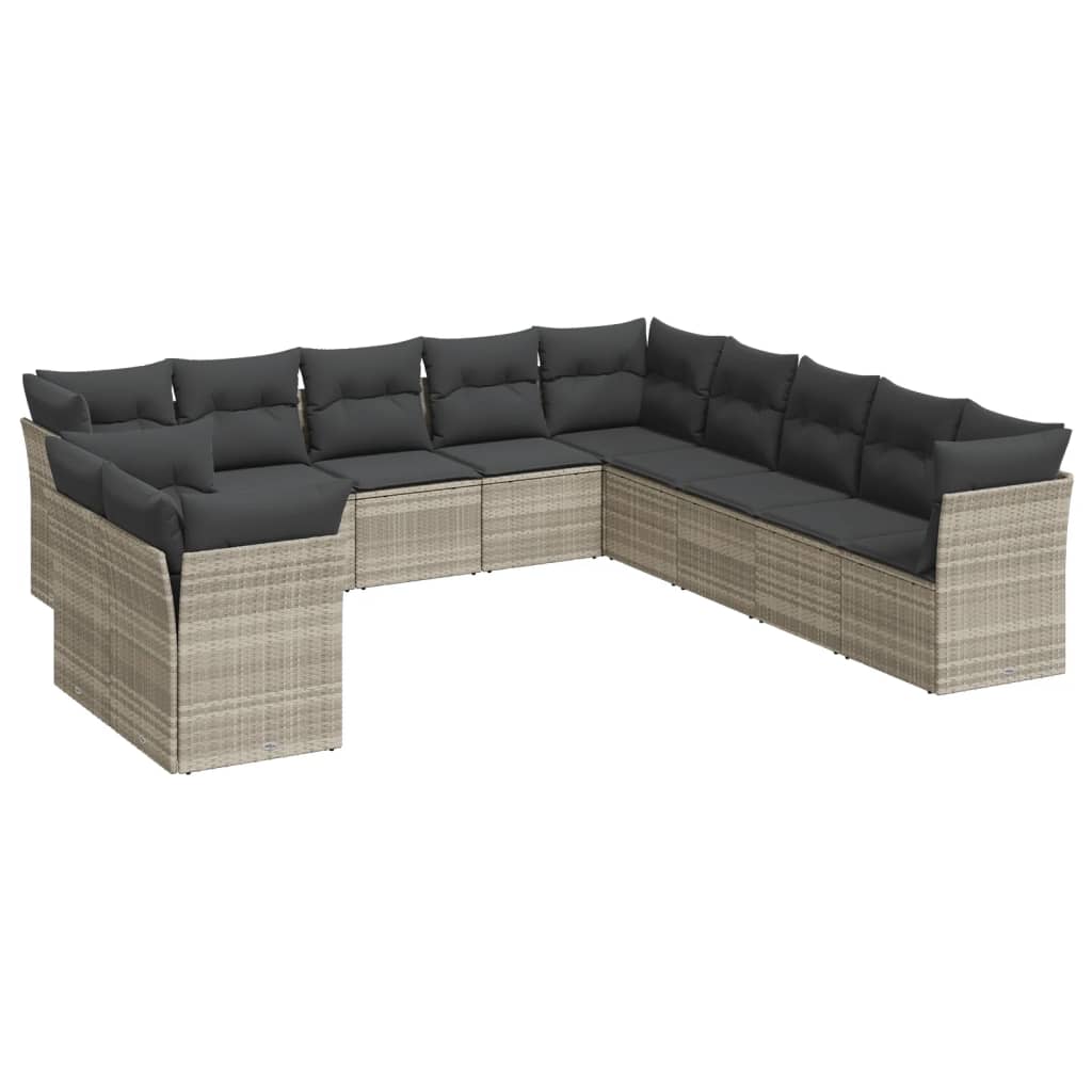 11-dijelni set vrtnih sofa poliratan s jastucima svijetlosivi