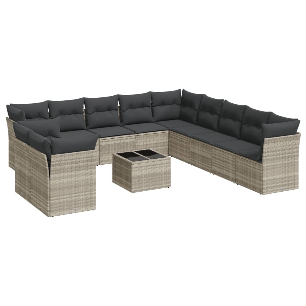 12-dijelni set vrtnih sofa poliratan s jastucima svijetlosivi