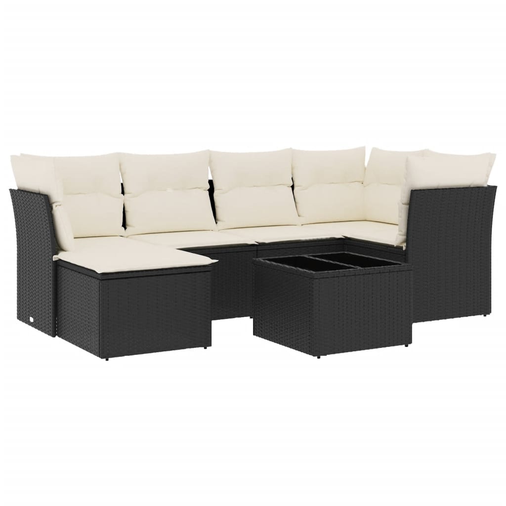 7-dijelni set vrtnih sofa od poliratana s jastucima crni