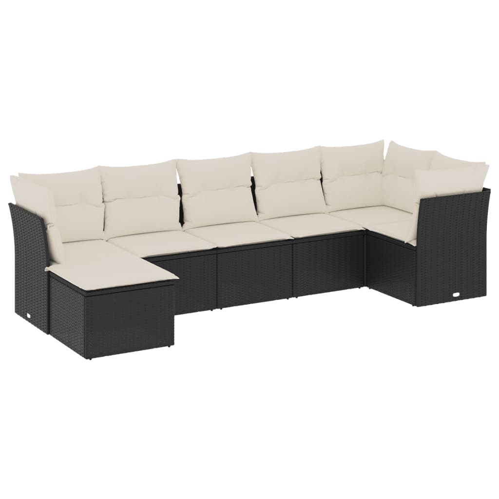 7-dijelni set vrtnih sofa od poliratana s jastucima crni