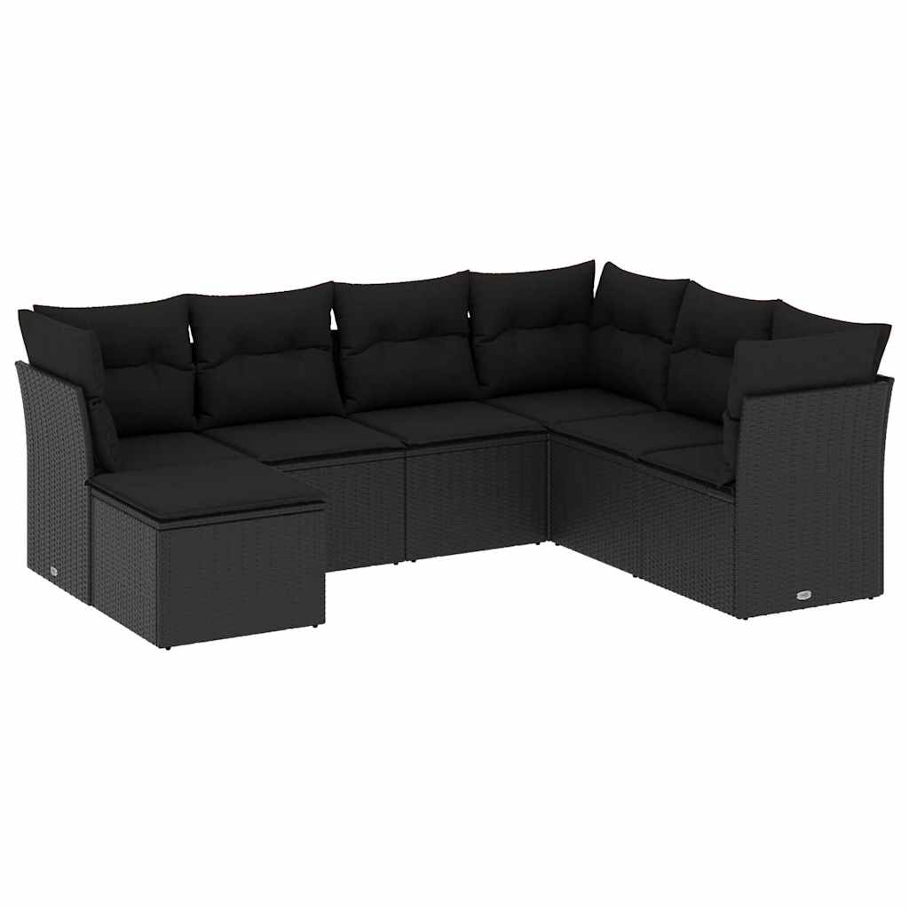 7-dijelni set vrtnih sofa od poliratana s jastucima crni