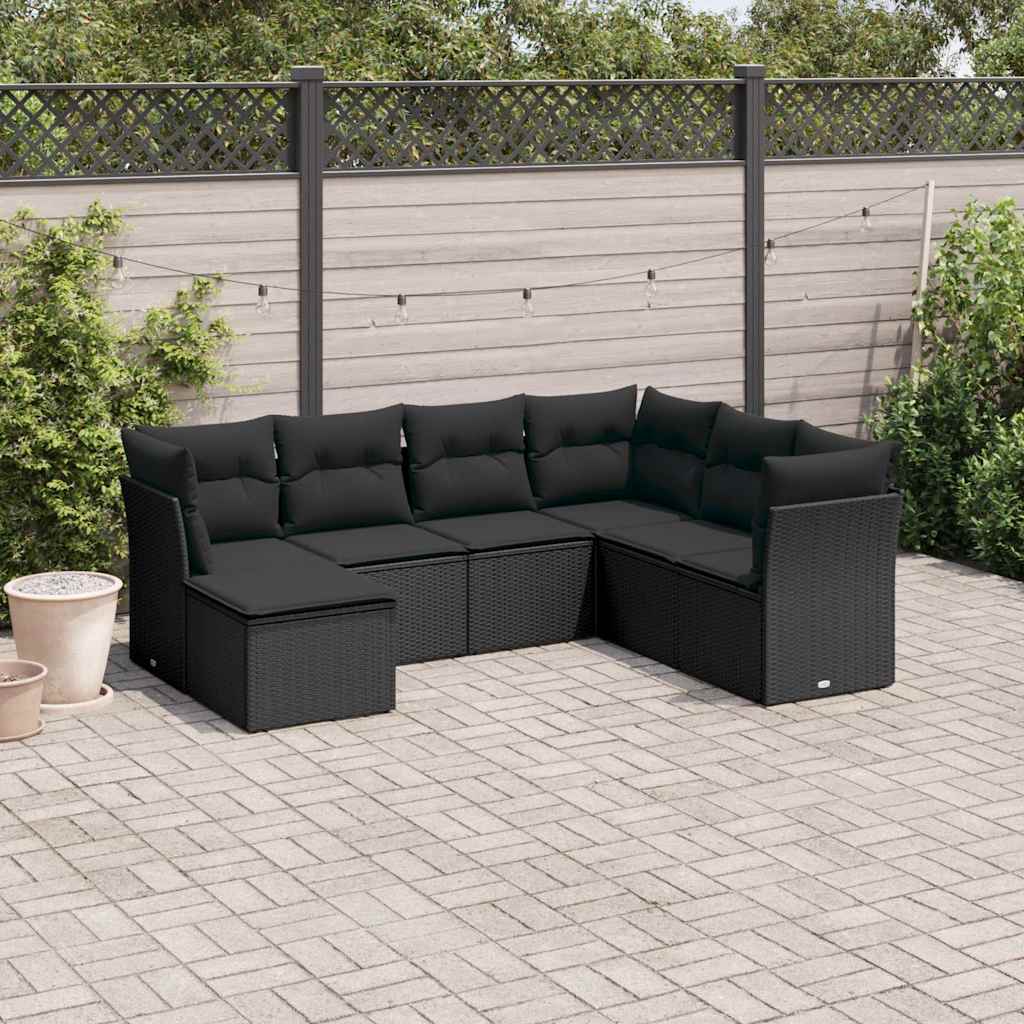 7-dijelni set vrtnih sofa od poliratana s jastucima crni