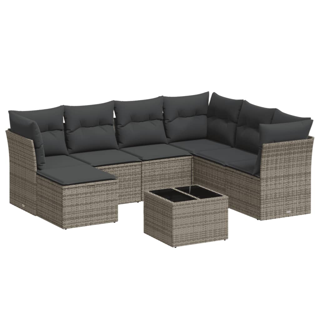 8-dijelni set vrtnih sofa od poliratana s jastucima sivi