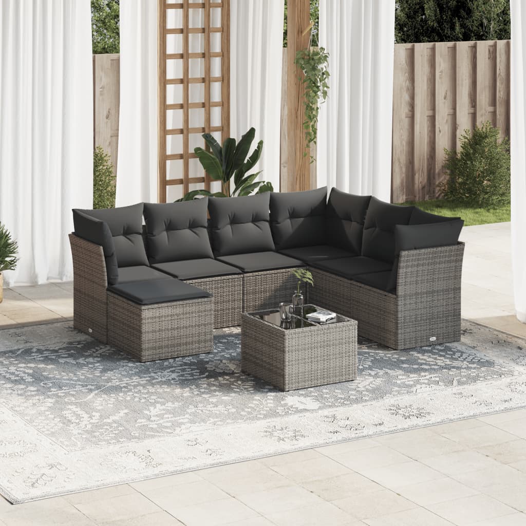 8-dijelni set vrtnih sofa od poliratana s jastucima sivi