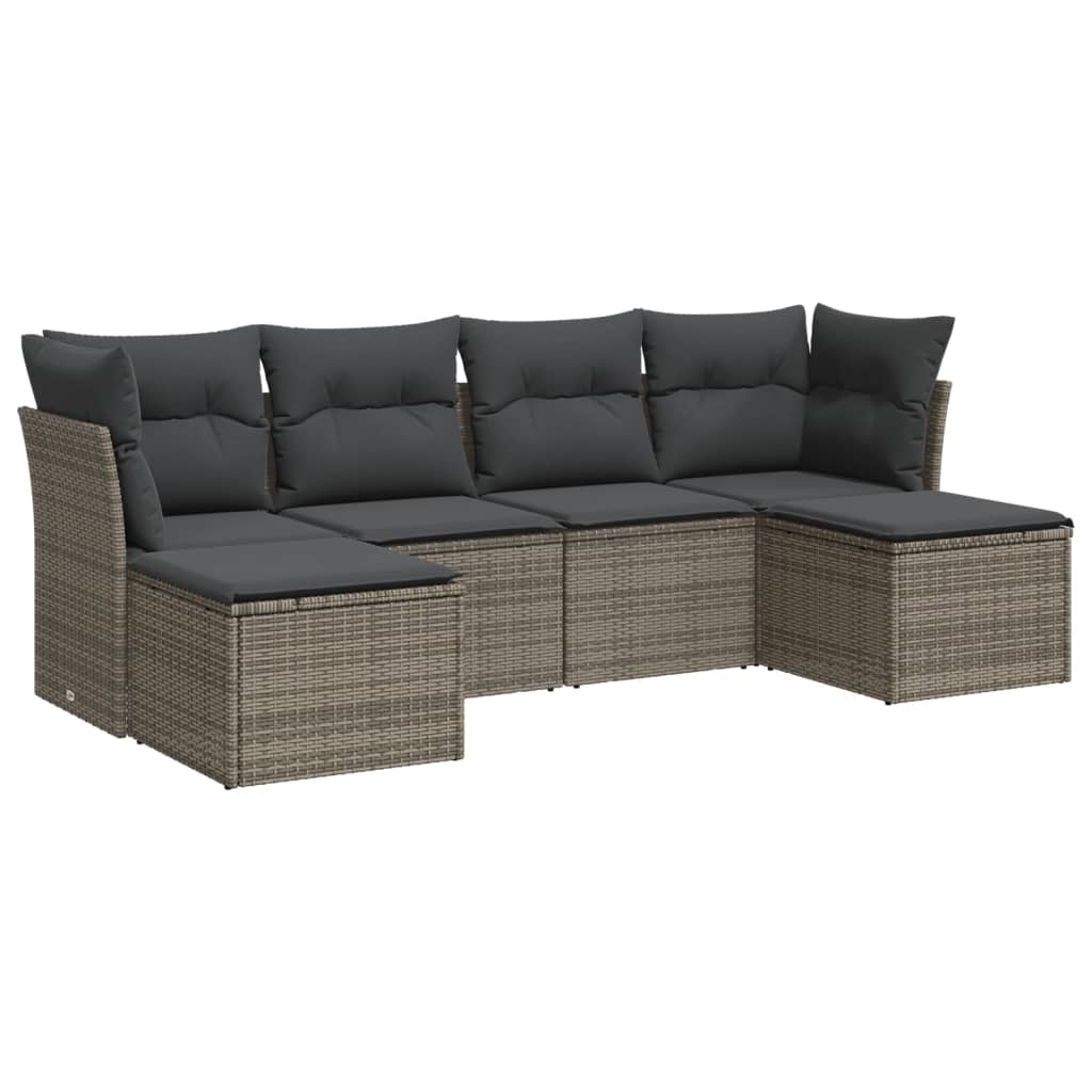 6-dijelni set vrtnih sofa od poliratana s jastucima sivi