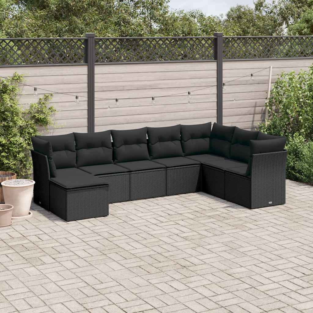 8-dijelni set vrtnih sofa od poliratana s jastucima crni